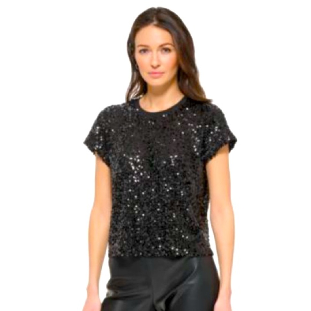 Women's Sequined Short-Sleeve Crewneck Top